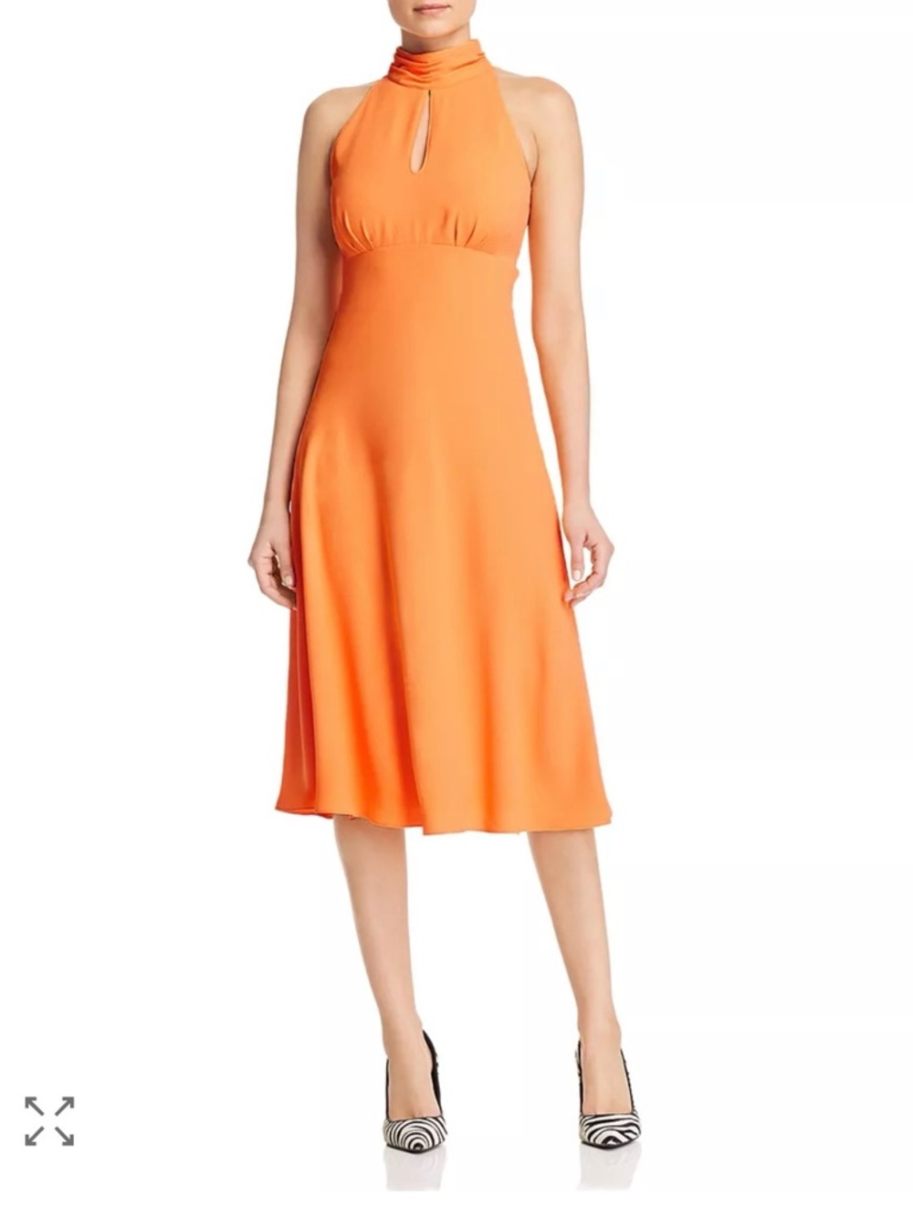 Karen Millen Empire Waist Mock Neck Orange Dress Cocktail Knee Length: 4